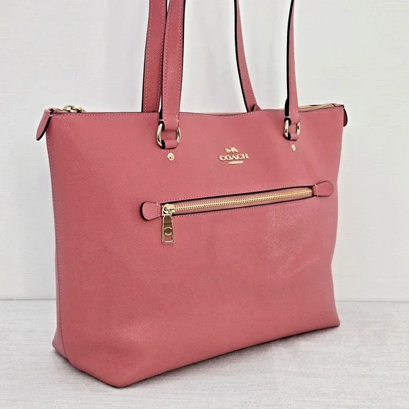 Coach Gallery Tote Pink Crossgrain Leather Shoulder Bag Double Handles Zip Top